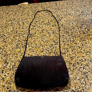 Black Fabric Evening Bag with Rhinestone Detail.